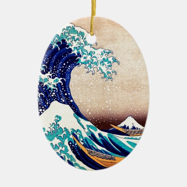 Great Wave Off Kanagawa Japanese Woodblock Print Ceramic Ornament (Front)