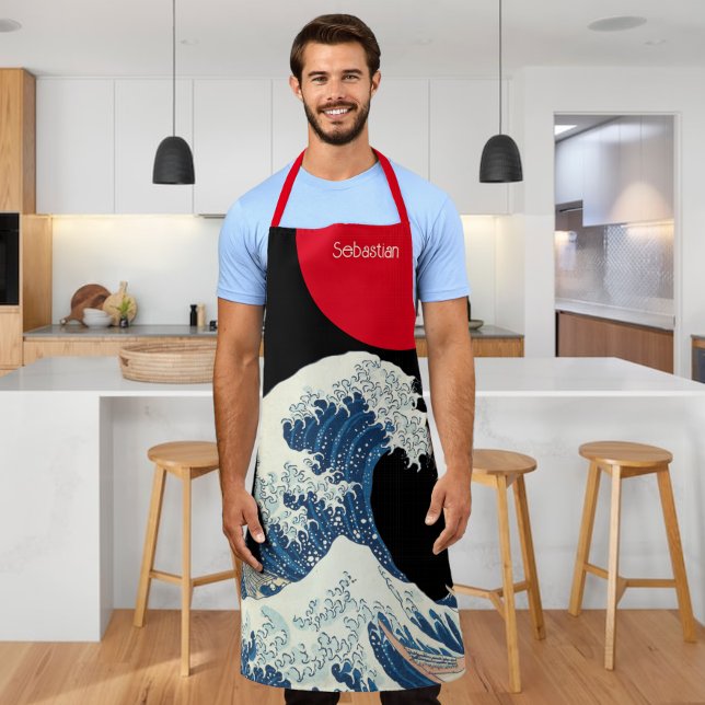 Great Wave Off Kanagawa Modern Twist Personalized Apron (Vintage Japanese art The Great Wave off Kanagawa or the wave with a modern twist. Apron from Ricaso)