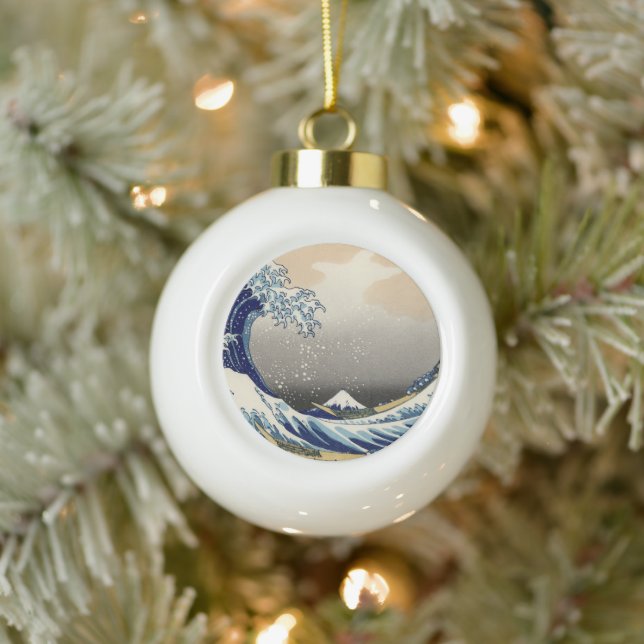 Great Wave off Kanagawa & Mount Fuji Japan Sea Ceramic Ball Christmas Ornament (Tree)