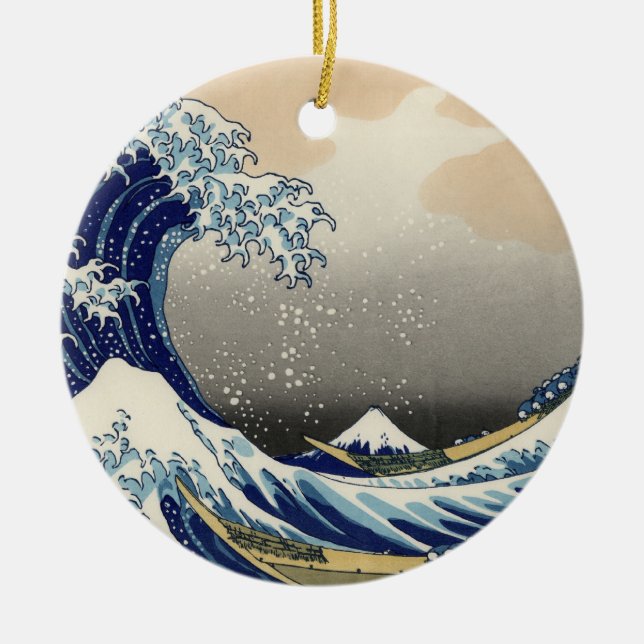 Great Wave off Kanagawa & Mount Fuji Japan Sea Ceramic Ornament (Front)