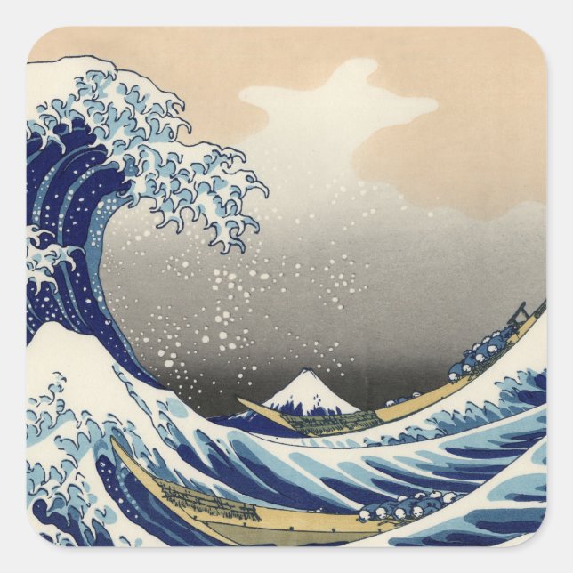 Great Wave off Kanagawa & Mount Fuji Japan Sea Square Sticker (Front)