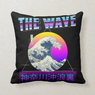 Great Wave off Kanagawa Retro Vaporwave Throw Pillow