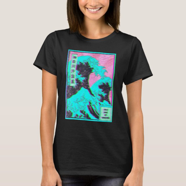 Great Wave off Kanagawa Vaporwave Glitch Aesthetic T-Shirt (Front)