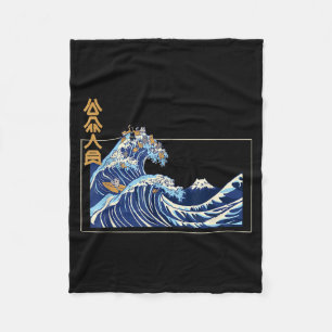 Great Wave Off Kanagawa With The Aesthetic Kanji O Fleece Blanket
