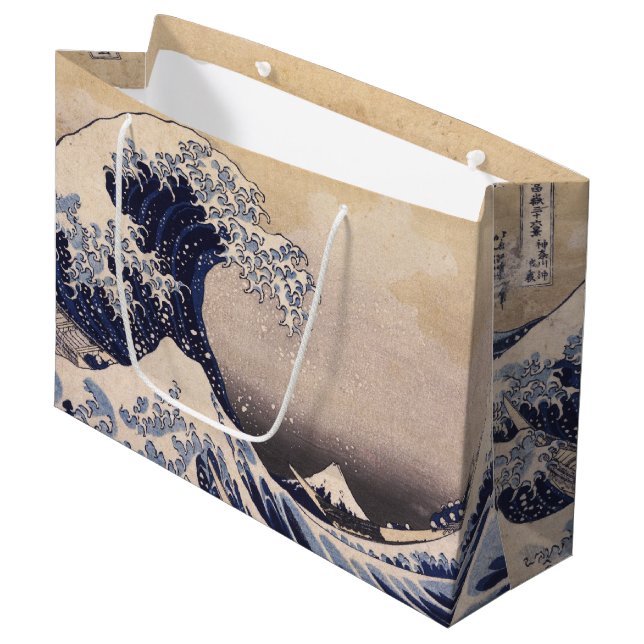 Great Wave Off the Coast of Kanagawa by Hokusai Large Gift Bag (Front Angled)