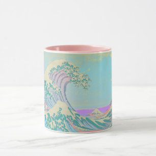 Great Wave Pastel Mug with coloured handle