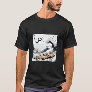Great Wave with Sinister Halloween Cats T Shirt