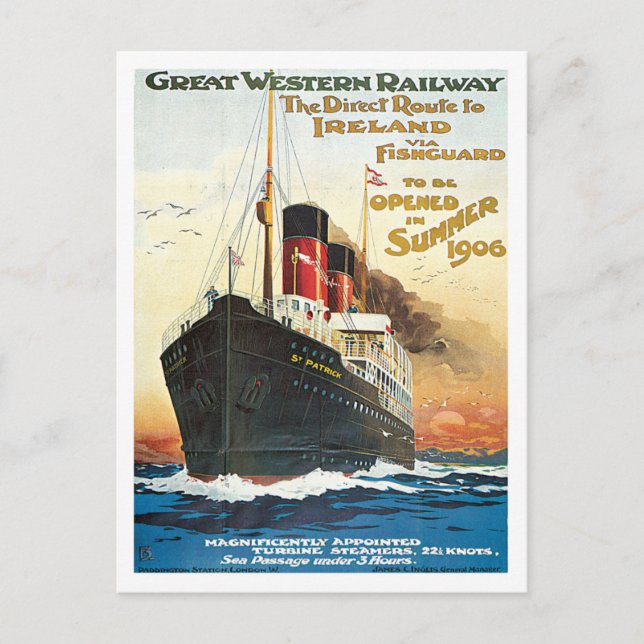 Great Western Railway Ireland Ship Postcard (Front)