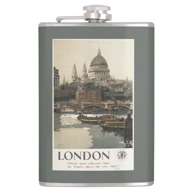 Great Western Railway St. Paul's Travel Poster Hip Flask (Front)