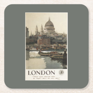 Great Western Railway St. Paul's Travel Poster Square Paper Coaster