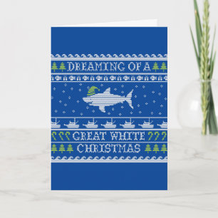 Great White Christmas Funny Ugly Sweater Blue Card