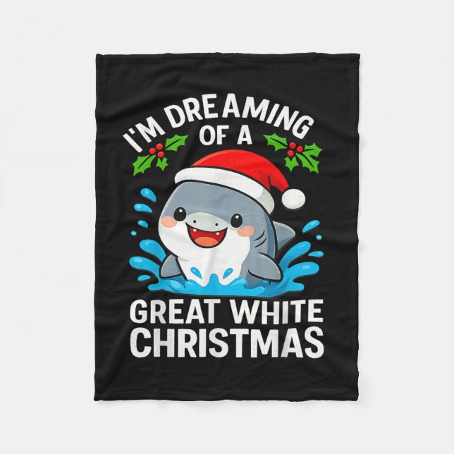 Great White Christmas Shark Funny Santa Holiday Pu Fleece Blanket (Front)
