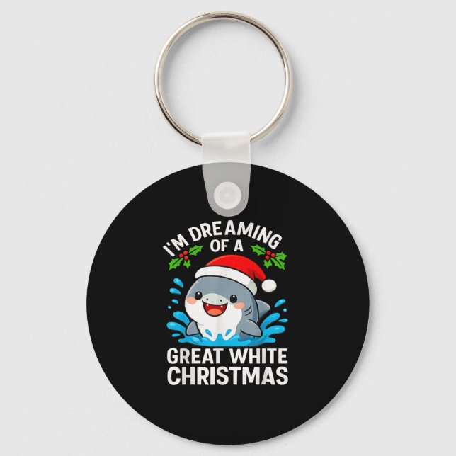 Great White Christmas Shark Funny Santa Holiday Pu Keychain (Front)