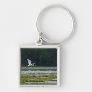 Great White Egret Flying Keychain