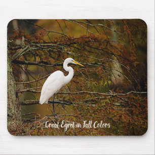 Great White Egret in Fall Colors Mouse Pad