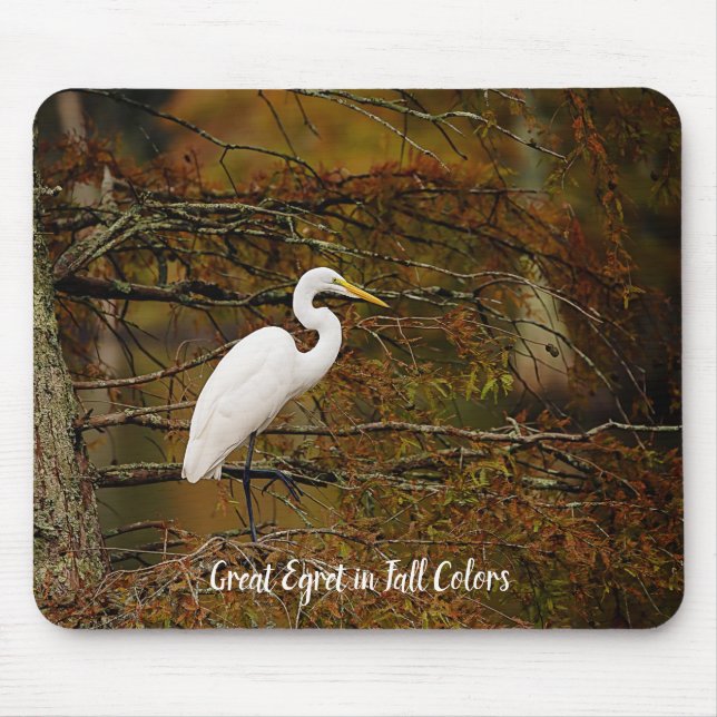 Great White Egret in Fall Colors Mouse Pad (Front)