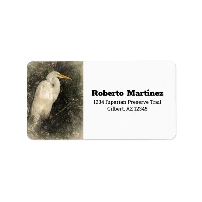 Great White Egret Water Bird Digital Art Painting  Label (Front)