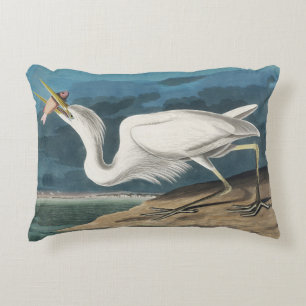Great White Heron Audubon Bird Wildlife Painting Accent Pillow