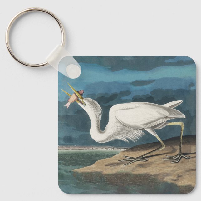 Great White Heron Audubon Bird Wildlife Painting Keychain (Front)