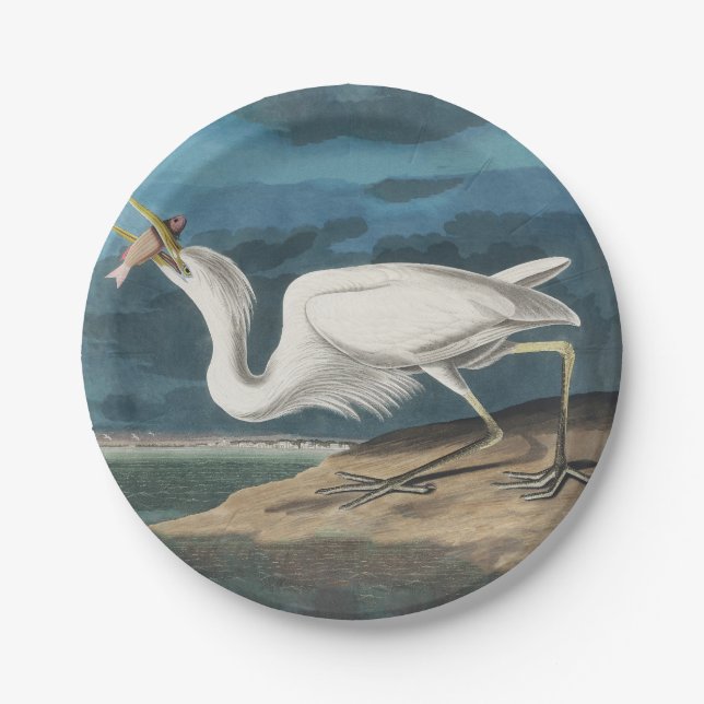 Great White Heron Audubon Bird Wildlife Painting Paper Plate (Front)