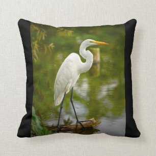 Great White Heron on a Log Photograph Throw Pillow