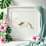 Great White Heron Tropical Art Poster<br><div class="desc">Bring serene beauty to your space with this Great White Heron art. As part of a watercolor series, this print features the stunning heron in flight painting by Victoria Grigaliunas. This watercolor print features a heron soaring in a minimalist composition across a clean white background, making it a perfect piece...</div>