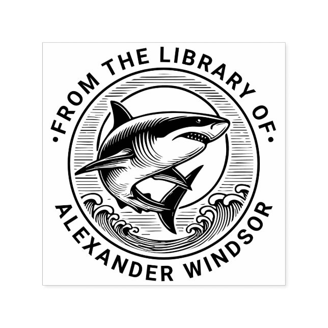Great White Shark Above Waves Library Book Name Self-inking Stamp (Design)