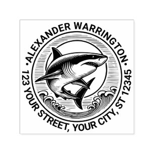 Great White Shark Above Waves Name Return Address Self-inking Stamp