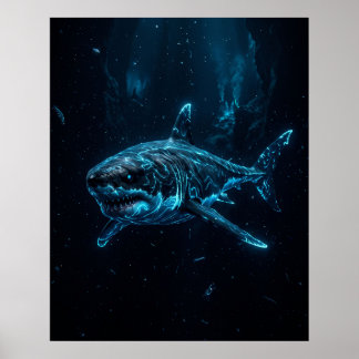 Great White Shark Abyssal Trench Art Poster