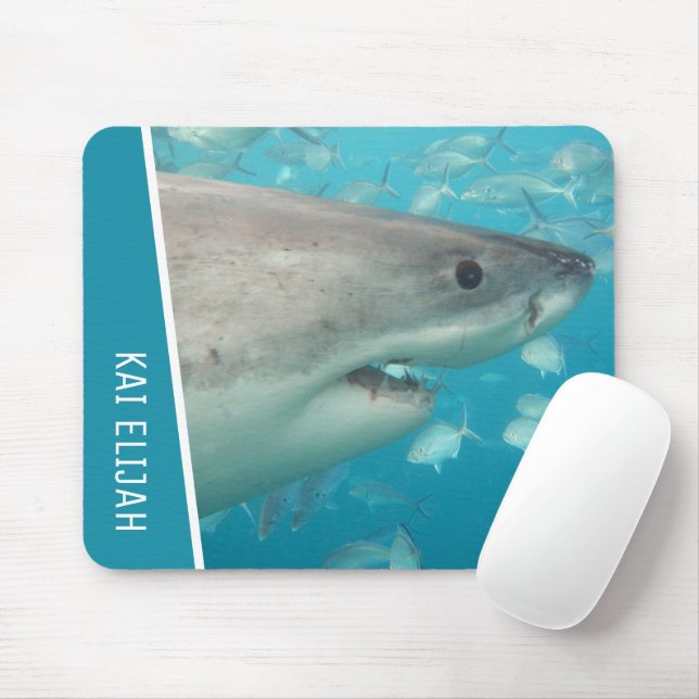 Great White Shark and Fish Ocean Theme Mouse Pad (With Mouse)