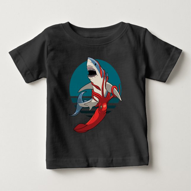 Great White Shark and Giant Squid Baby T-Shirt (Front)