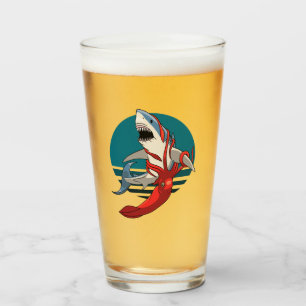 Great White Shark and Giant Squid Glass