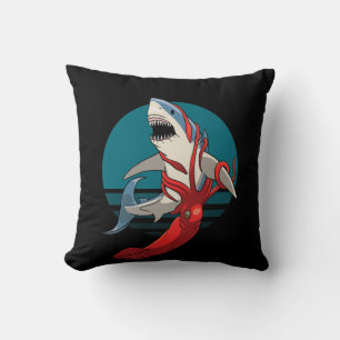 Great White Shark and Giant Squid Throw Pillow