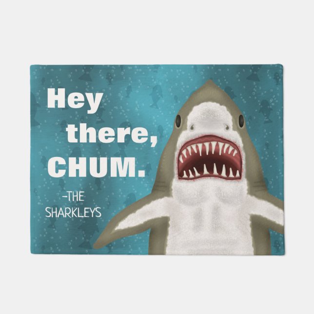 Great White Shark Attack Personalized Funny Chum Doormat (Front)