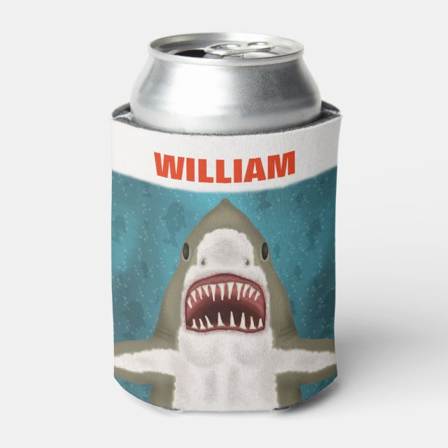 Great White Shark Attack Personalized Ocean Funny Can Cooler (Can Front)