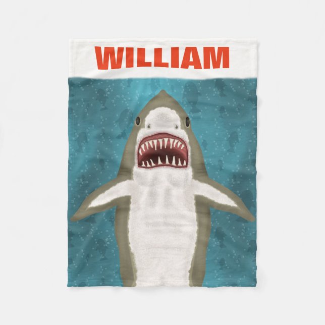 Great White Shark Attack Personalized Ocean Funny Fleece Blanket (Front)