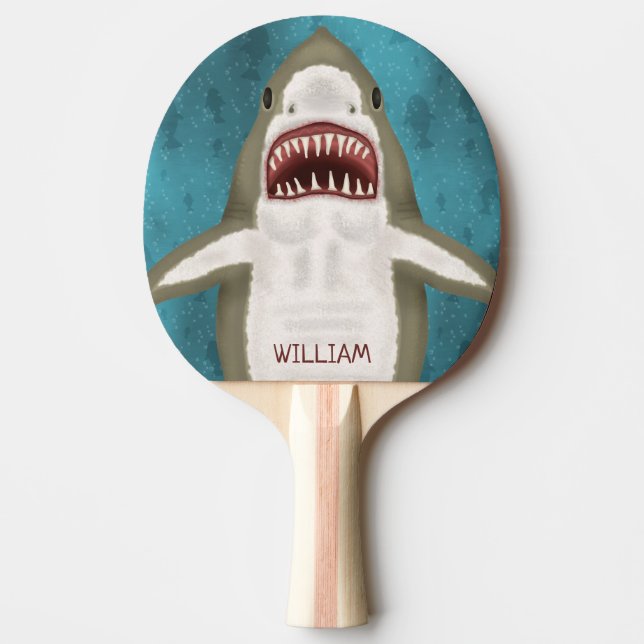 Great White Shark Attack Personalized Ocean Funny Ping Pong Paddle (Front)
