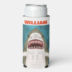Great White Shark Attack Personalized Ocean Funny Seltzer Can Cooler
