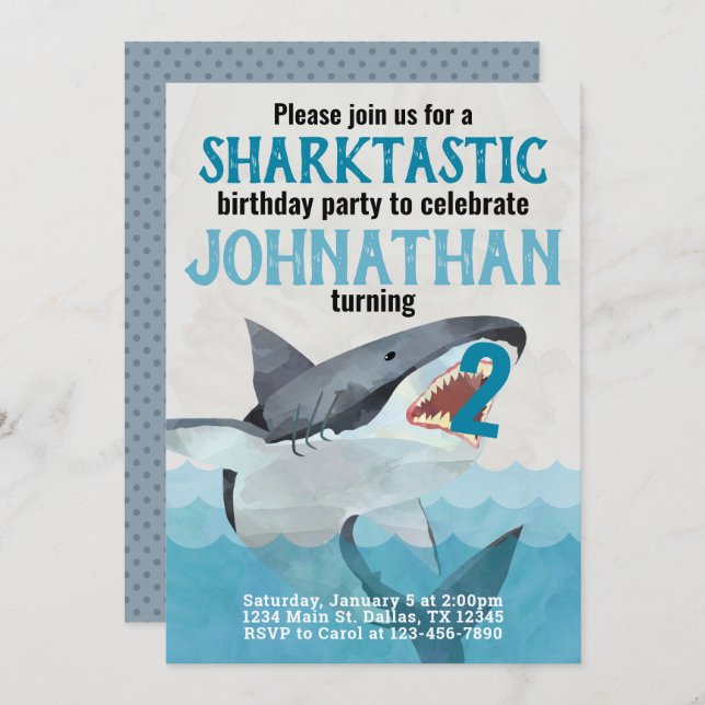 Great White Shark Birthday Party Invitation (Front/Back)