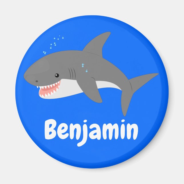 Great white shark cartoon illustration magnet (Front)