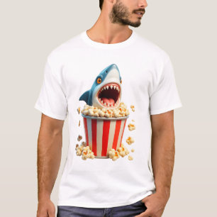 Great White Shark Eating Popcorn Funny Shark And M T-Shirt