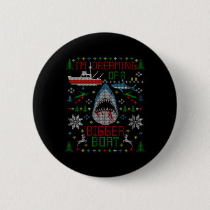 Great White Shark Fishing Ugly Christmas Sweater P 2 Inch Round Button