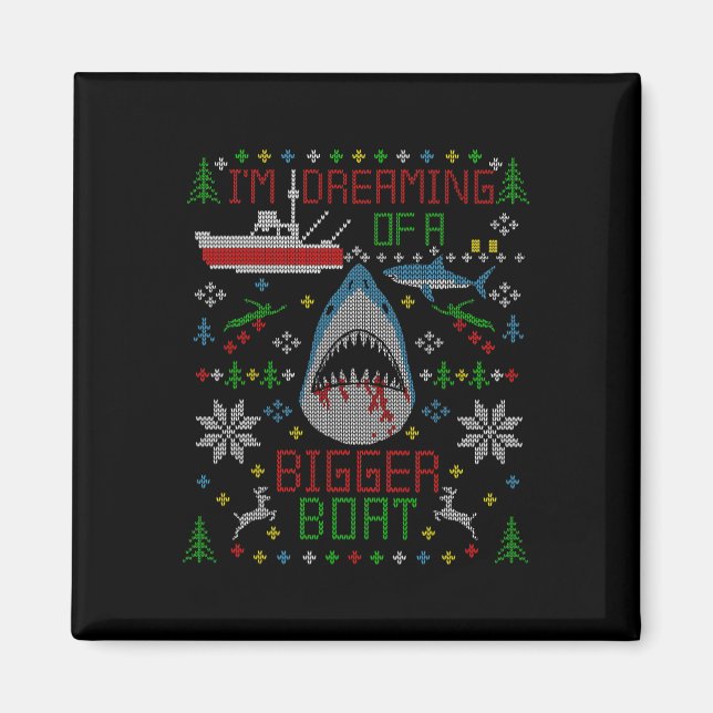 Great White Shark Fishing Ugly Christmas Sweater P Magnet (Front)