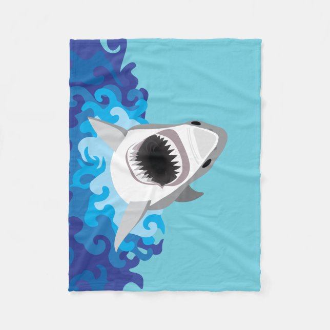Great White Shark Funny Cartoon Fleece Blanket (Front)