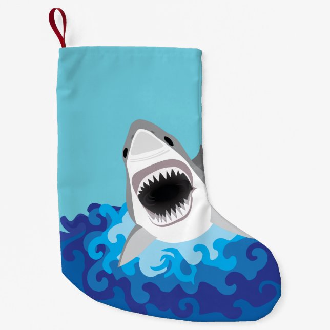 Great White Shark Funny Cartoon Small Christmas Stocking (Front)