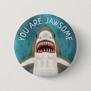 Great White Shark Funny Jawsome Pun Humour Custom 2 Inch Round Button