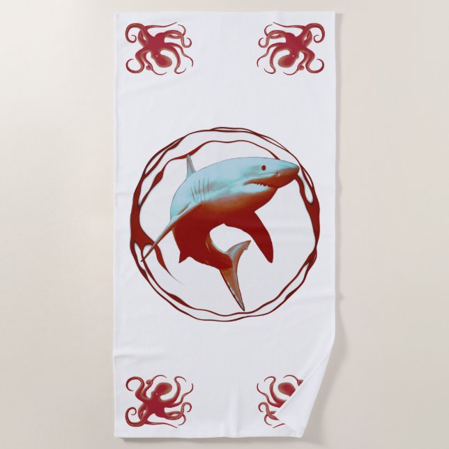 Great White Shark Graphic Design Beach Towel (Front)