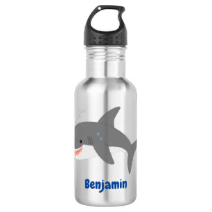 Great white shark happy cartoon illustration 532 ml water bottle