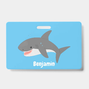 Great white shark happy cartoon illustration badge