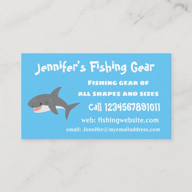 Great white shark happy cartoon illustration business card (Front)